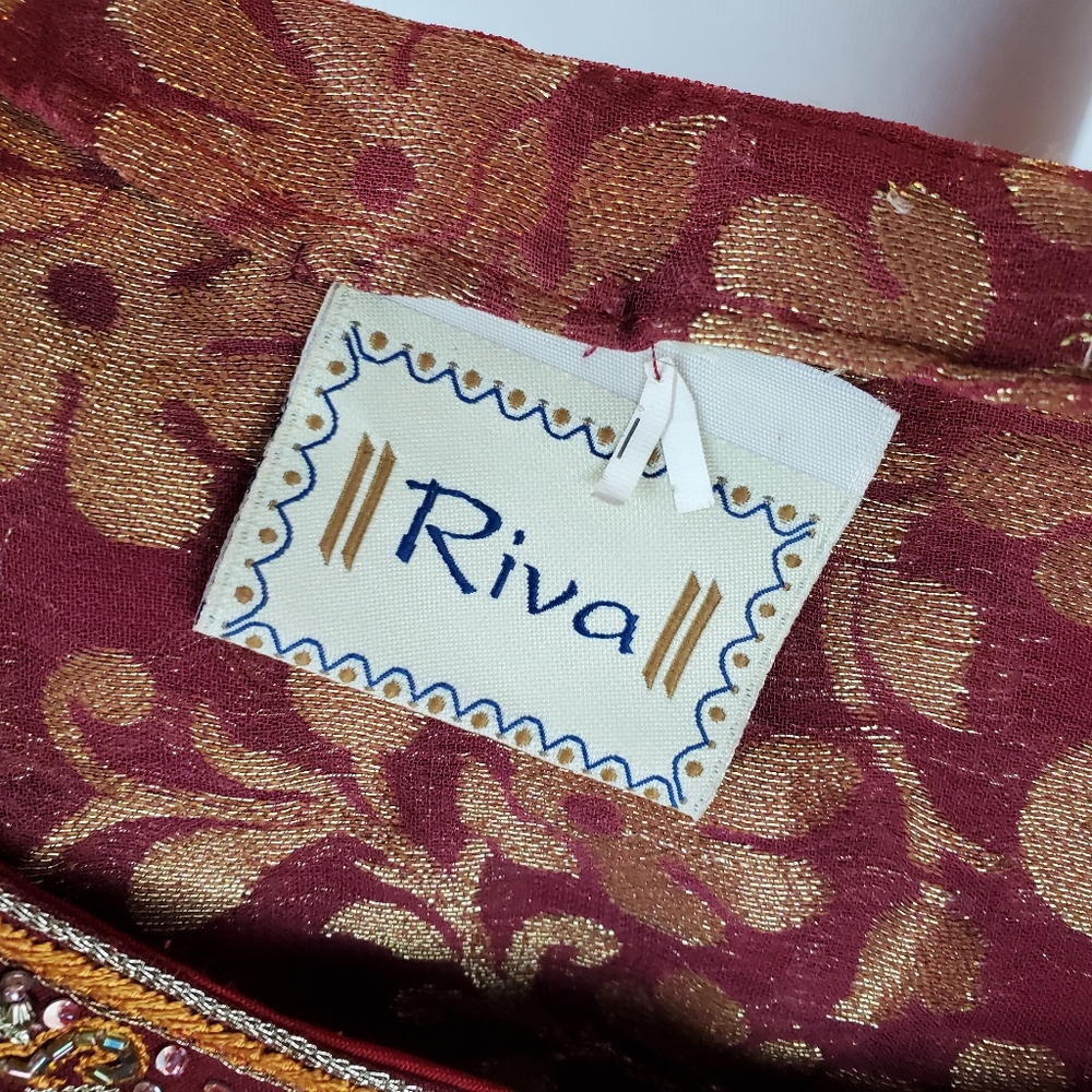 Traditional Indian Dress Pakistani Beaded Floral Embellished Metallic Burnt Red - Picture 15 of 16